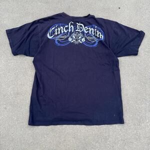 Cinch Shirt Men Size Large Navy Blue Short Sleeve Y2K Goth Denim Tee Grunge